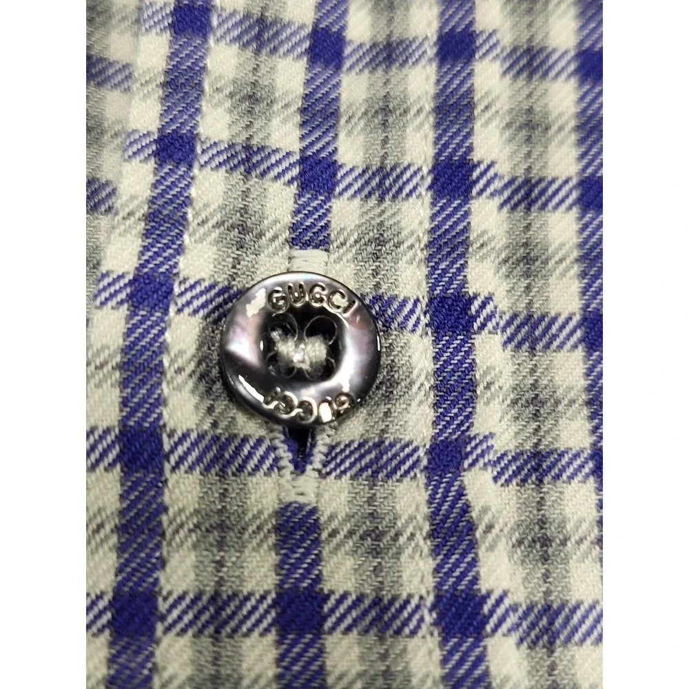 Authentic Gucci Men's Dress Shirt Slim Blue/Grey/White Plaid 307648 4640 Check